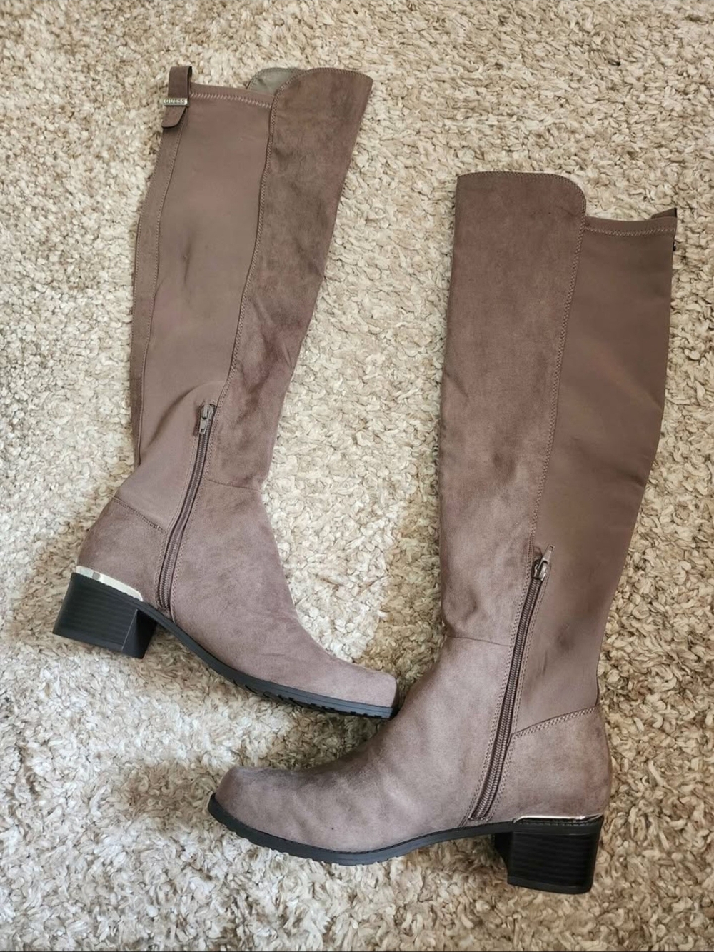 Guess Knee-High Faux Suede Riding Boots in Taupe Size 10